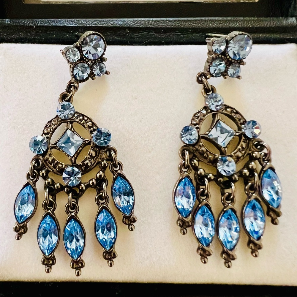 New / Chandelier Blue Rhinestone Earrings with Pushbacks